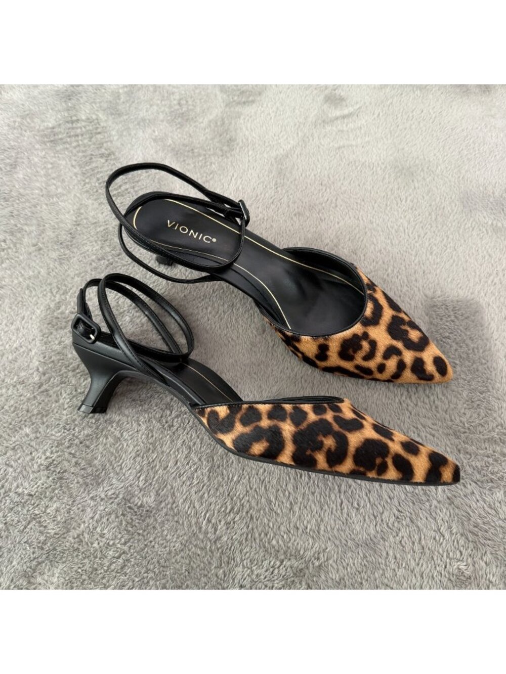 Vionic Jacynda Animal Print Pointed Toe Leather Kitten Heels Shoes 10